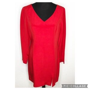Hugo Buscati red v neck silk long sleeve dress size 14